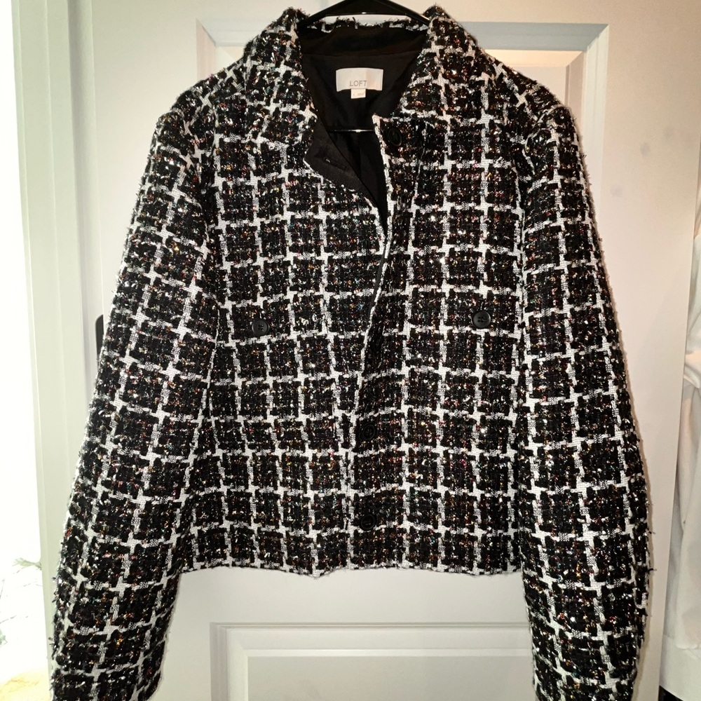 LOFT sparkle Black and White Tweed Blazer